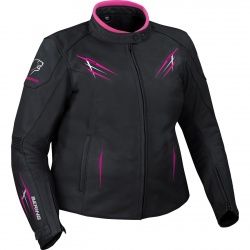 Blouson cuir femme Bering Lady Brutalia Queen Size noir/blanc/fuschia