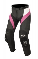 Pantalon cuir femme Alpinestars STELLA MISSILE noir/blanc/rose