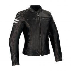 Blouson cuir Segura Lady Stripe Perfo noir/blanc