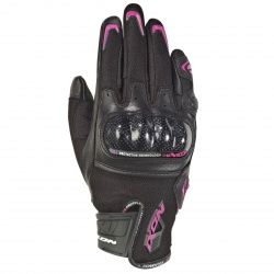 Gants été textile/cuir femme Ixon RS Rise Air noir/fushia