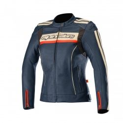 Blouson cuir femme Alpinestars Stella Dyno V2 bleu/stone/rouge