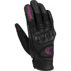 Gants cuir/textile femme Bering Lady Ginza noir/fushia