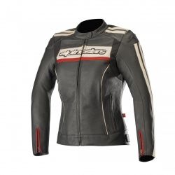 Blouson cuir femme Alpinestars Stella Dyno V2 noir/stone/rouge